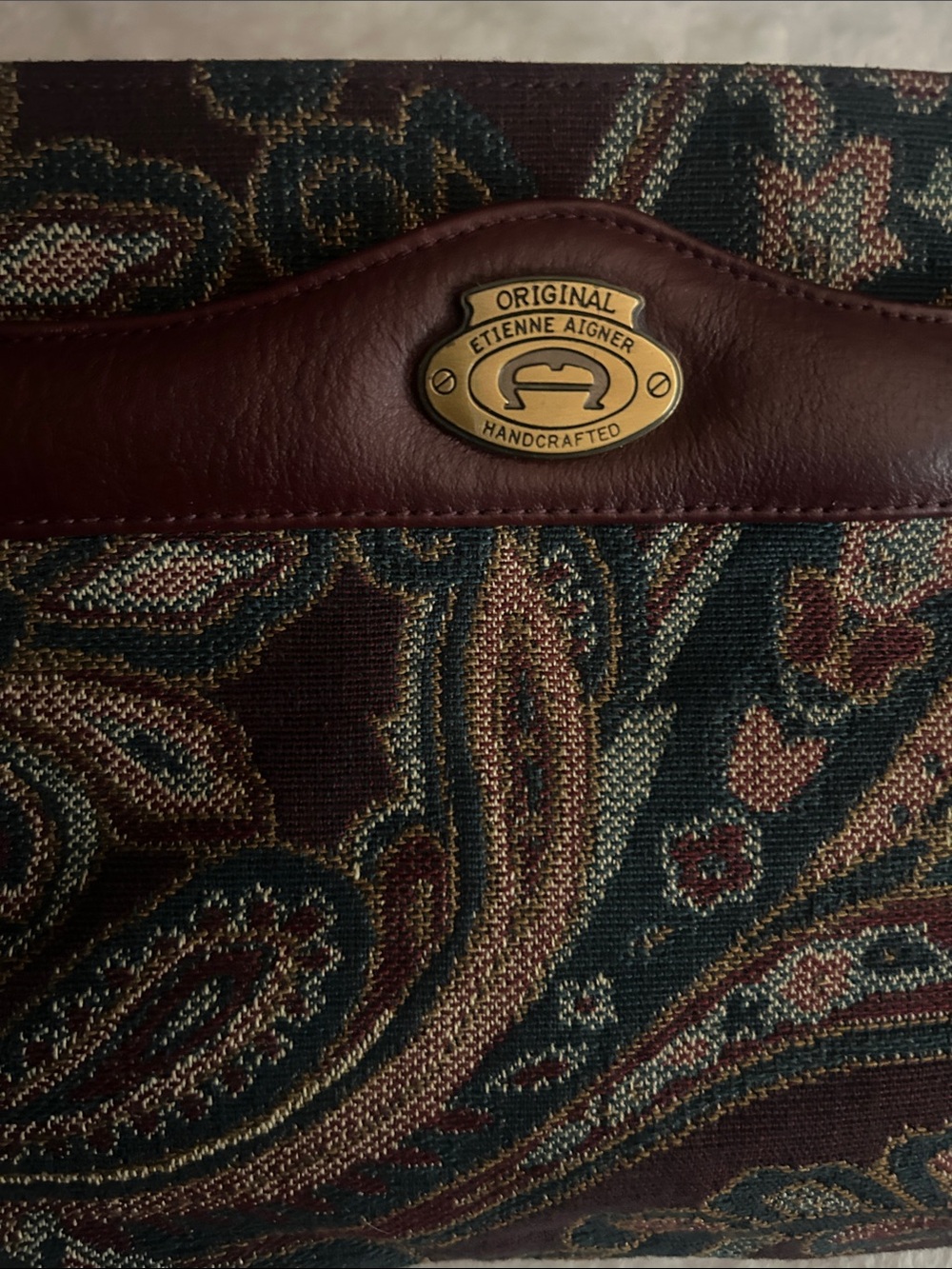 Etienne Aigner Paisley Jacquard Tote with Burgundy Leather Trim